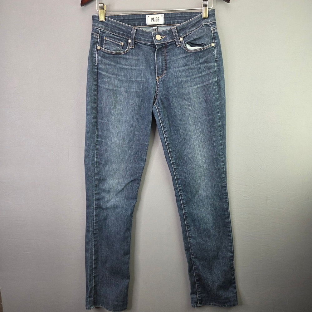 Paige Skyline Straight Jeans 29 Blue Denim Dark Wash Mid Rise Stretch Made USA